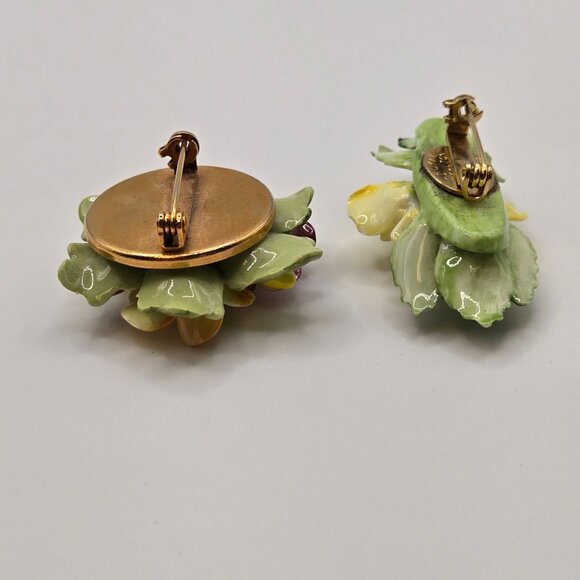 VTG Brooches Royal Doulton England Porcelain Gold Tone Bone China Floral Granny - Picture 6 of 10